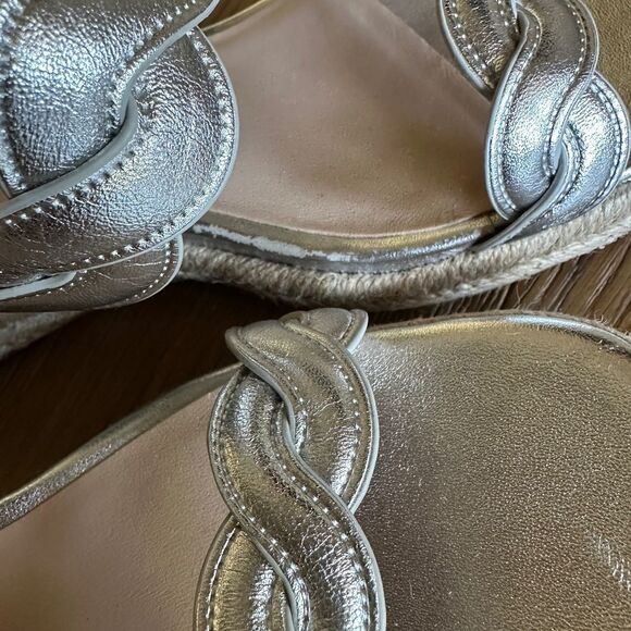 Stuart Weitzman Twisted Espadrille Slide Sandals In Platino - Picture 7 of 14